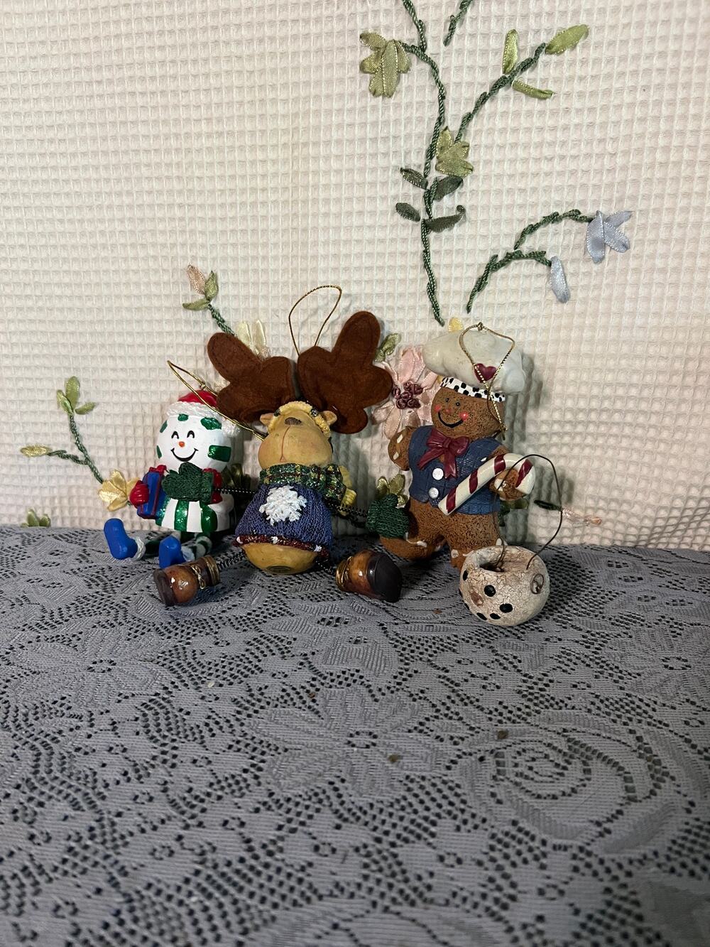 Christmas Ornament Lot Resin Moose Drummer Gingerbread Man Candy Figurines